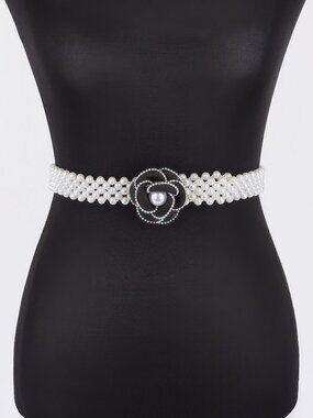 Flower Faux Pearl Elastic Belt